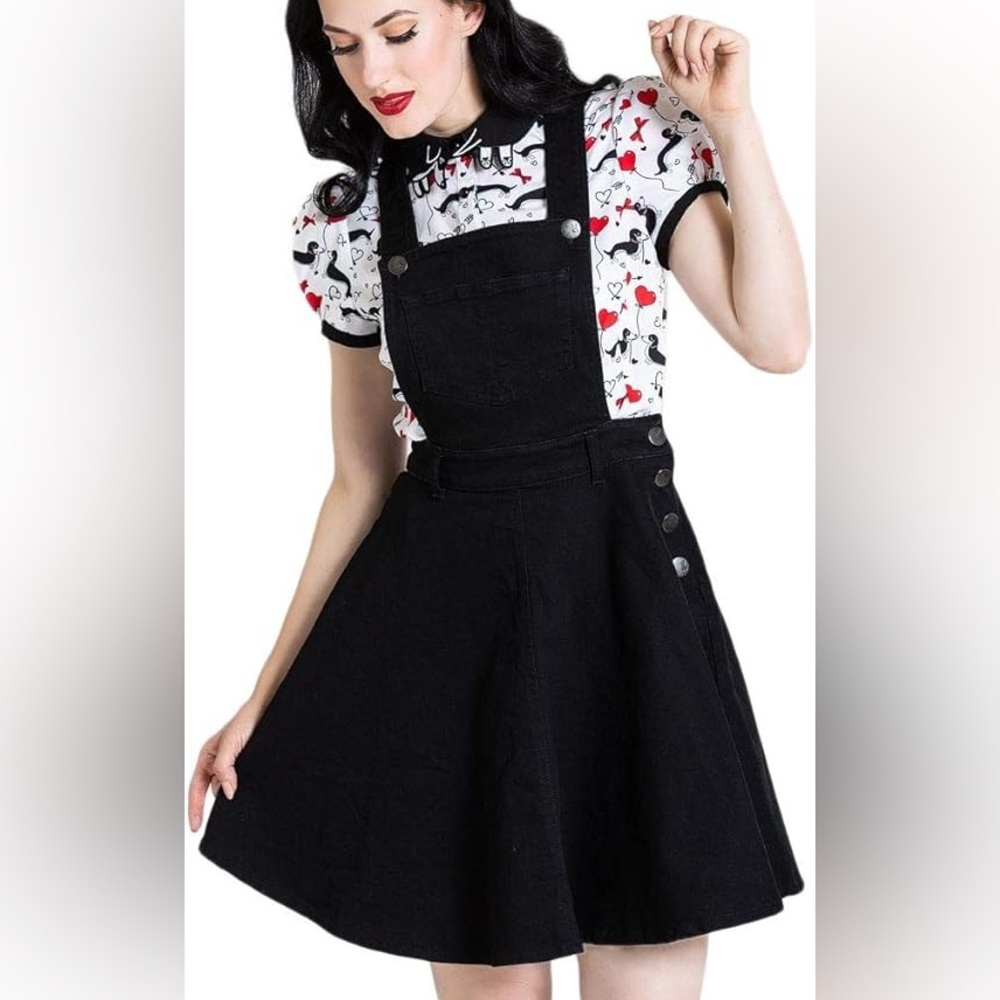Hell Bunny Dress Womens 2XL Black Dakota Pinafore Denim Goth Pinup Punk Overall - Picture 2 of 10